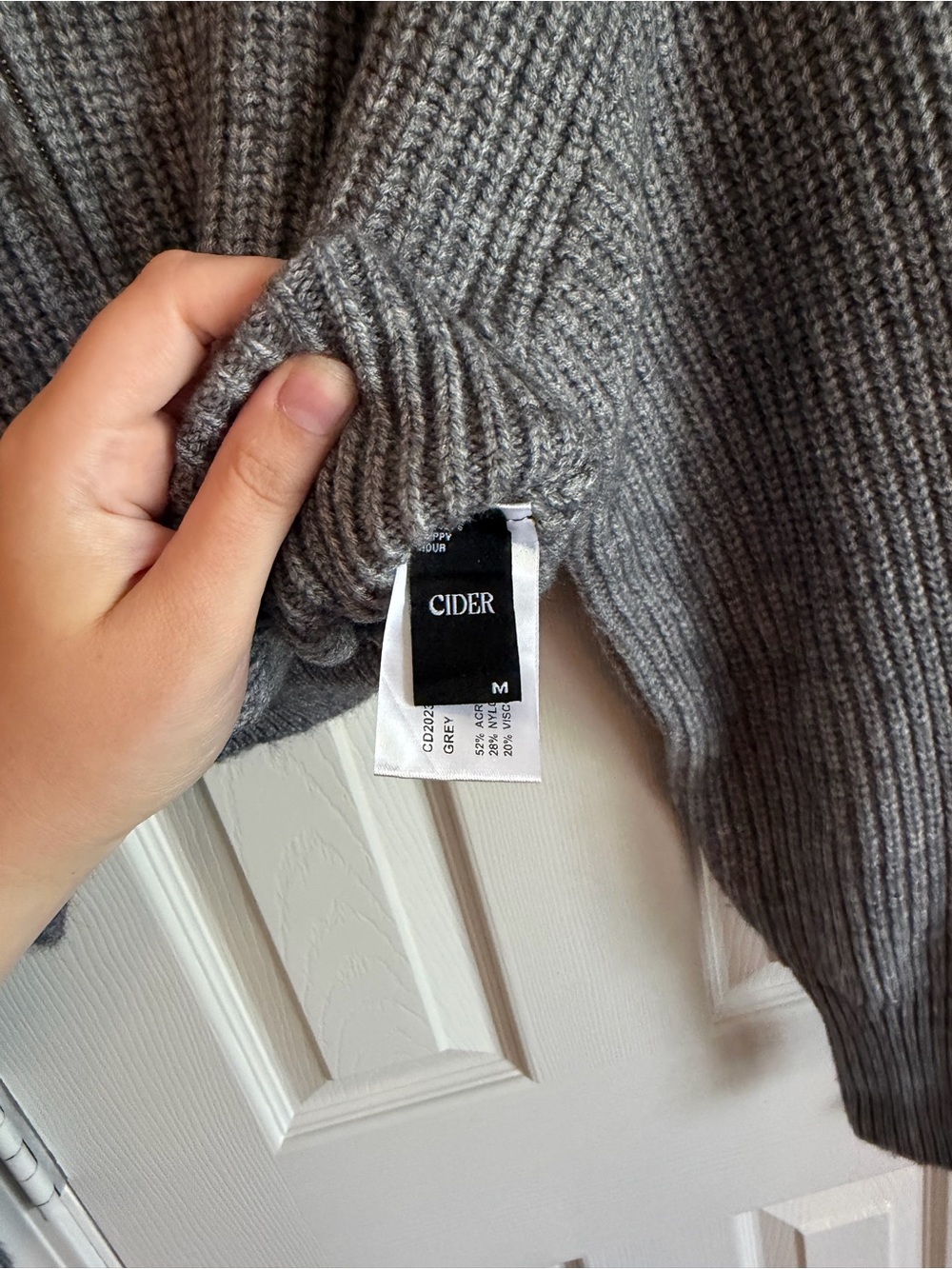 Cider - Gray Ribbed Zip-Front Cropped Sweater - Picture 3 of 3